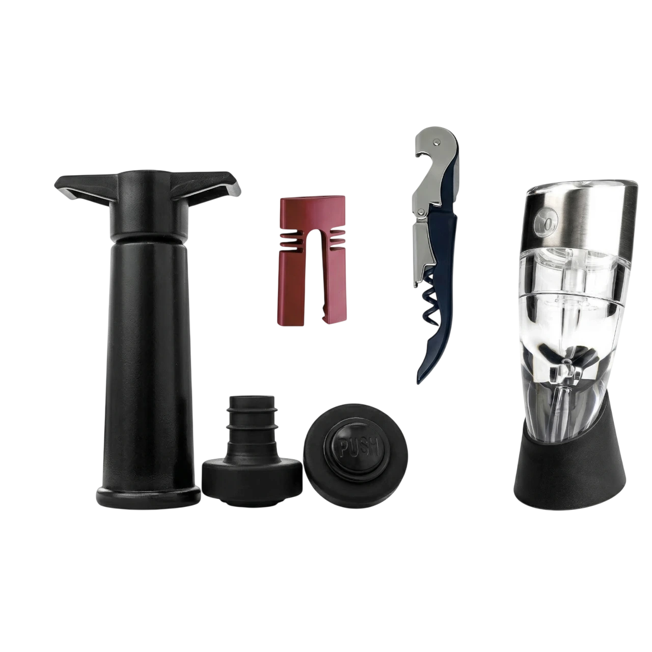 Pack accesorios para vino con decantador, bomba de vacío y descorchador