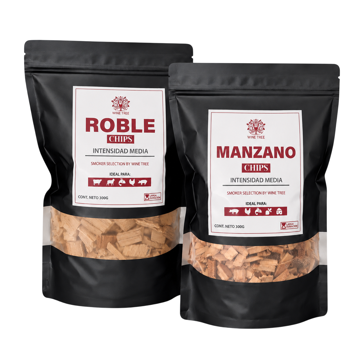 Pack Chips Ahumadores Manzano y Roble 300 g c/u Wine Tree