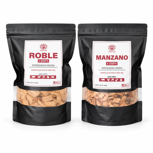 Pack de chips para ahumar Wine Tree: bolsas de roble y manzano de 300 g cada una