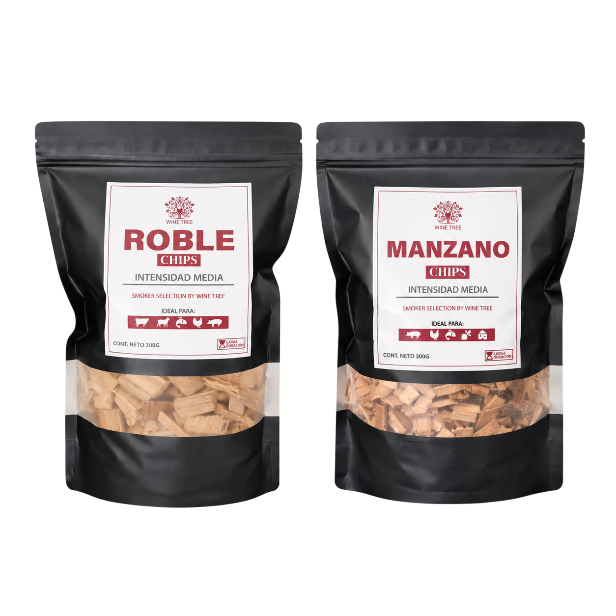 Pack Chips Ahumadores Manzano y Roble 300 g c/u Wine Tree
