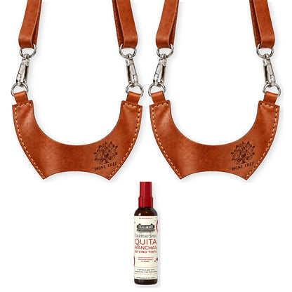 Pack regalo con 2 porta copas de cuero café Wine Tree y quitamanchas Château Spill en spray
