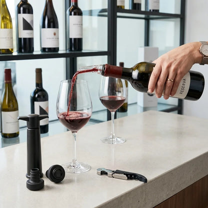 Kit de accesorios para vino con bomba de vacío, aireador tipo pourer y sacacorchos