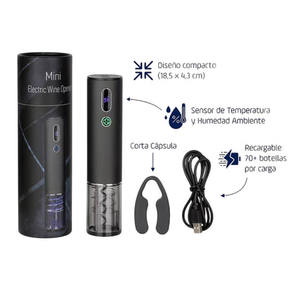 Sacacorchos Eléctrico Portátil Mini con Corta Cápsulas