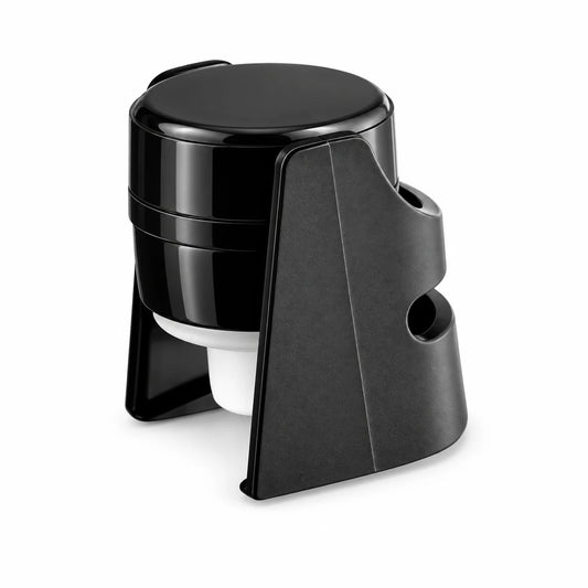 Tapón para espumante Ghidini de ABS negro con aleta de cierre y tapón interior de silicona