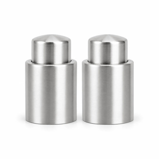 Set de 2 tapones de vacío para vino de acero inoxidable satinado