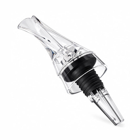 Vertedor aireador de vino de acrílico transparente con tapón de goma negra y pico antigoteo